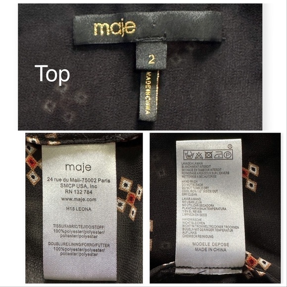 Maje Skirt Set in Printed Chiffon, Jouet Skirt, Leona Top, Size 2/M - Picture 12 of 16